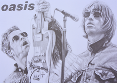 A graphite portrait celebrating Oasis, the band whose raw energy and lyrical swagger defined the sound of a decade. From small clubs in Manchester to sold-out stadiums, they delivered era-shaping anthems that spoke to everyday life, rebellion, and dreams — leaving an unmistakable mark on British music history.