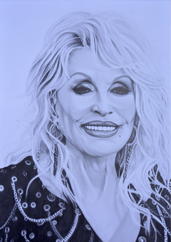 The timeless, the captivating, the one and only Dolly Parton. Perfectly captured by Dean Coldham, this graphite work borders on realism but with expression and character added. Dolly Parton stands as one of country music’s most enduring icons — a gifted songwriter, powerhouse vocalist, and beloved cultural figure and philanthropist. With her signature style, radiant presence, and generous spirit, she has captured hearts across the world for decades.